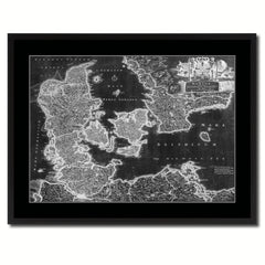 Denmark Centuries Vintage Monochrome Map Canvas Print, Gifts Picture Frames Home Decor Wall Art