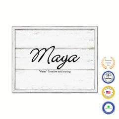 Maya Name Plate White Wash Wood Frame Canvas Print Boutique Cottage Decor Shabby Chic