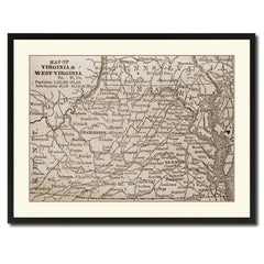 West Virginia Vintage Sepia Map Canvas Print, Picture Frame Gifts Home Decor Wall Art Decoration