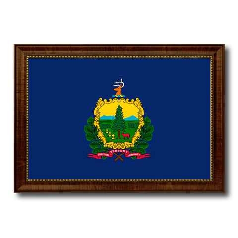 Vermont State Flag Canvas Print with Custom Brown Picture Frame Home Decor Wall Art Decoration Gifts