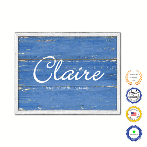 Claire Name Plate White Wash Wood Frame Canvas Print Boutique Cottage Decor Shabby Chic