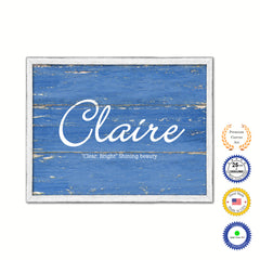 Claire Name Plate White Wash Wood Frame Canvas Print Boutique Cottage Decor Shabby Chic