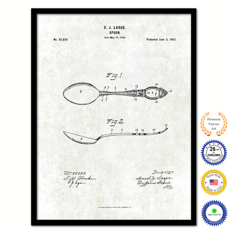 1902 Spoon Old Patent Art Print on Canvas Custom Framed Vintage Home Decor Wall Decoration Great for Gifts
