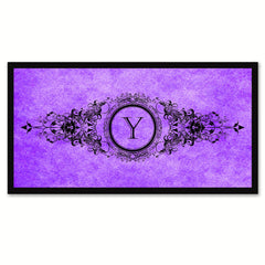 Alphabet Letter Y Purple Canvas Print, Black Custom Frame