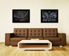 Cincinnati Vintage Monochrome Map Canvas Print, Gifts Picture Frames Home Decor Wall Art
