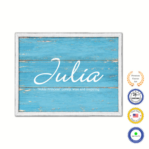 Julia Name Plate White Wash Wood Frame Canvas Print Boutique Cottage Decor Shabby Chic