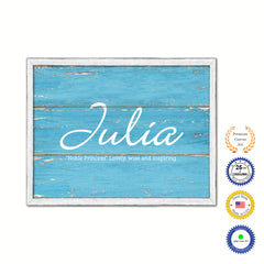 Julia Name Plate White Wash Wood Frame Canvas Print Boutique Cottage Decor Shabby Chic