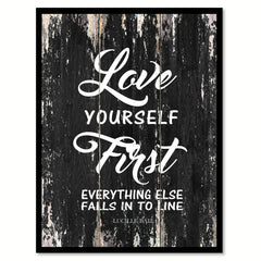 Love yourself first everything else falls in to line Romantic Quote Saying Canvas Print with Picture Frame Home Decor Wall Art