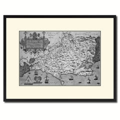 Atlas Of England & Wales Vintage B&W Map Canvas Print, Picture Frame Home Decor Wall Art Gift Ideas