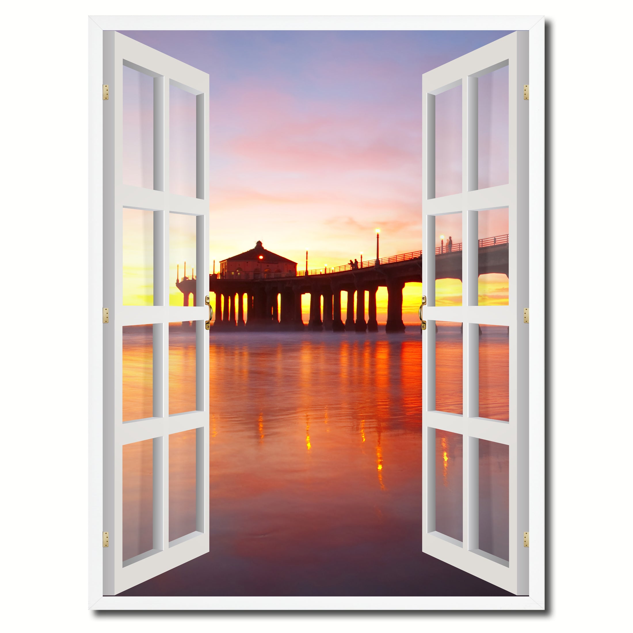 Manhattan Beach California Sunset View Picture French Window Canvas Print with Frame Gifts Home Decor Wall Art Collection