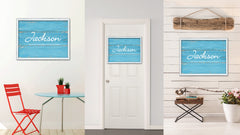 Jackson Name Plate White Wash Wood Frame Canvas Print Boutique Cottage Decor Shabby Chic
