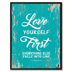 Love yourself first everything else falls into line - Lucille Ball Inspirational Quote Saying Gift Ideas Home Decor Wall Art