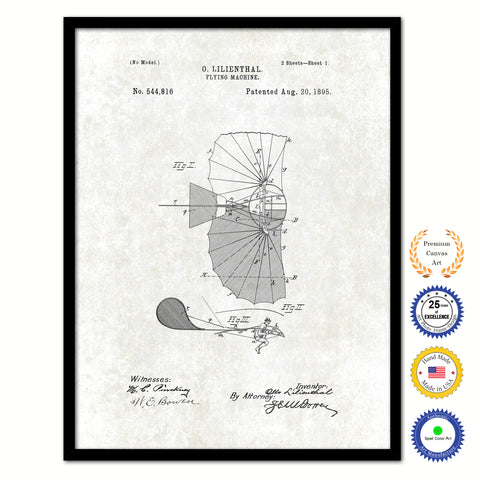 1895 Flying Machine Vintage Patent Artwork Black Framed Canvas Print Home Office Decor Great for Pilot Gift