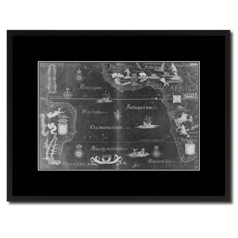 Portolan Chart Vintage Monochrome Map Canvas Print, Gifts Picture Frames Home Decor Wall Art