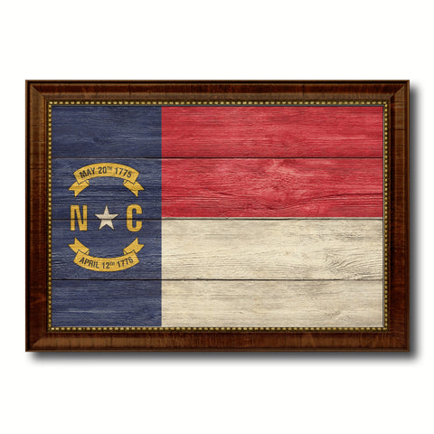 North Carolina State Flag Texture Canvas Print with Brown Picture Frame Gifts Home Decor Wall Art Collectible Decoration