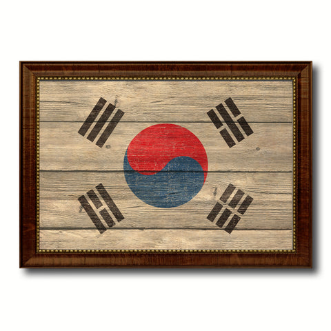 Korea Country Flag Texture Canvas Print with Brown Custom Picture Frame Home Decor Gift Ideas Wall Art Decoration