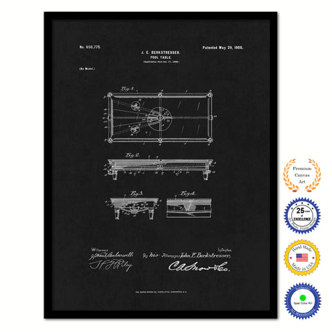 1900 Billiards Pool Table Old Patent Art Print on Canvas Custom Framed Vintage Home Decor Wall Decoration Great for Gifts