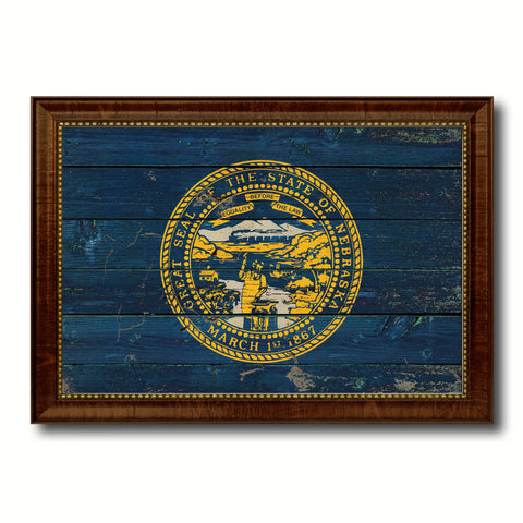 Nebraska State Vintage Flag Canvas Print with Brown Picture Frame Home Decor Man Cave Wall Art Collectible Decoration Artwork Gifts