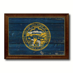 Nebraska State Vintage Flag Canvas Print with Brown Picture Frame Home Decor Man Cave Wall Art Collectible Decoration Artwork Gifts