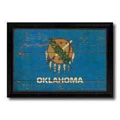 Oklahoma State Vintage Flag Canvas Print with Black Picture Frame Home Decor Man Cave Wall Art Collectible Decoration Artwork Gifts