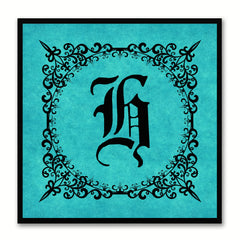 Alphabet H Aqua Canvas Print Black Frame Kids Bedroom Wall Décor Home Art
