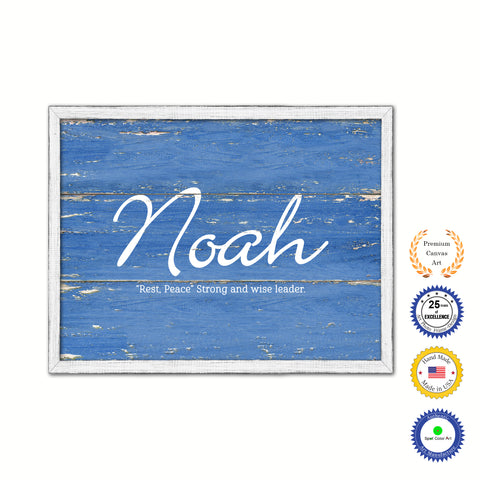 Noah Name Plate White Wash Wood Frame Canvas Print Boutique Cottage Decor Shabby Chic