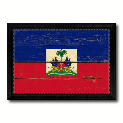 Haiti Country Flag Vintage Canvas Print with Black Picture Frame Home Decor Gifts Wall Art Decoration Artwork