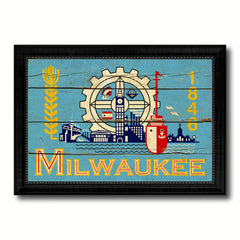 Milwaukee City Wisconsin State Vintage Flag Canvas Print Black Picture Frame