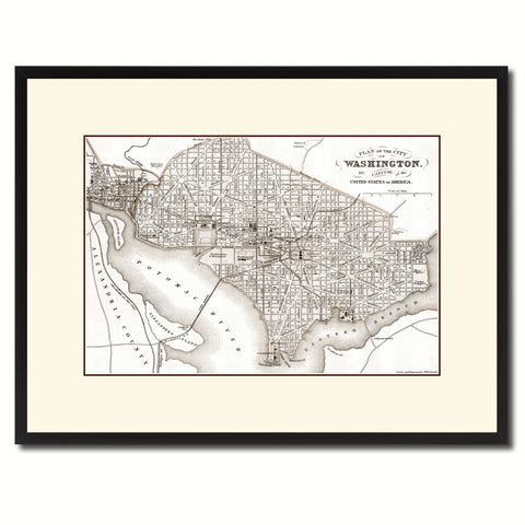 Washington DC Vintage Sepia Map Canvas Print, Picture Frame Gifts Home Decor Wall Art Decoration