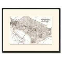 Washington DC Vintage Sepia Map Canvas Print, Picture Frame Gifts Home Decor Wall Art Decoration