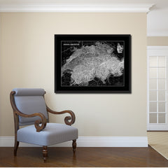 Switzerland Vintage Monochrome Map Canvas Print, Gifts Picture Frames Home Decor Wall Art