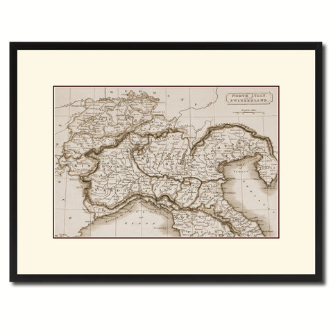 Northern Italy Vintage Sepia Map Canvas Print, Picture Frame Gifts Home Decor Wall Art Decoration