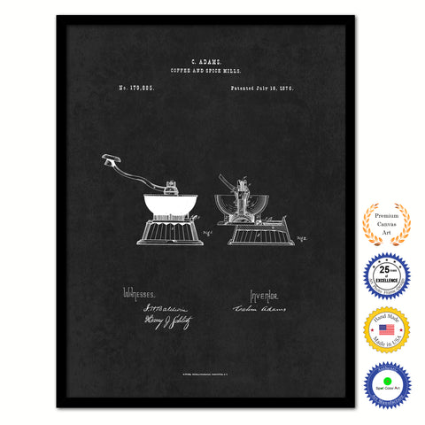 1876 Coffee and Spice Mills Vintage Patent Artwork Black Framed Canvas Home Office Decor Great for Coffee Spice Lover Cafe Shop
