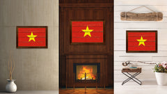 Vietnam Country Flag Vintage Canvas Print with Brown Picture Frame Home Decor Gifts Wall Art Decoration Artwork