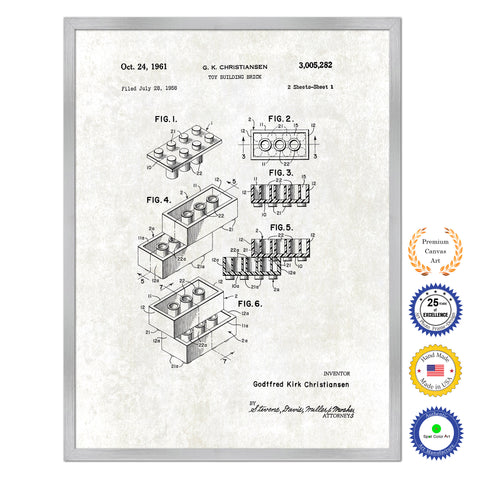 1961 Legos Building Block Old Patent Art Print on Canvas Custom Framed Vintage Home Decor Wall Decoration Great for Gifts