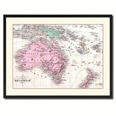 New Zealand Oceania Australia Vintage Antique Map Wall Art Home Decor Gift Ideas Canvas Print Custom Picture Frame