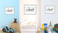 Jacob Name Plate White Wash Wood Frame Canvas Print Boutique Cottage Decor Shabby Chic