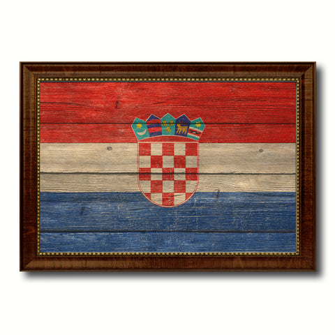Croatia Country Flag Texture Canvas Print with Brown Custom Picture Frame Home Decor Gift Ideas Wall Art Decoration