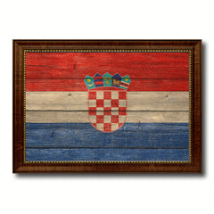Croatia Country Flag Texture Canvas Print with Brown Custom Picture Frame Home Decor Gift Ideas Wall Art Decoration