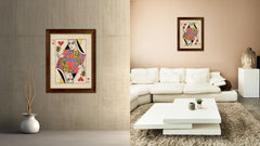 Queen Heart Poker Decks of Vintage Cards Print on Canvas Brown Custom Framed