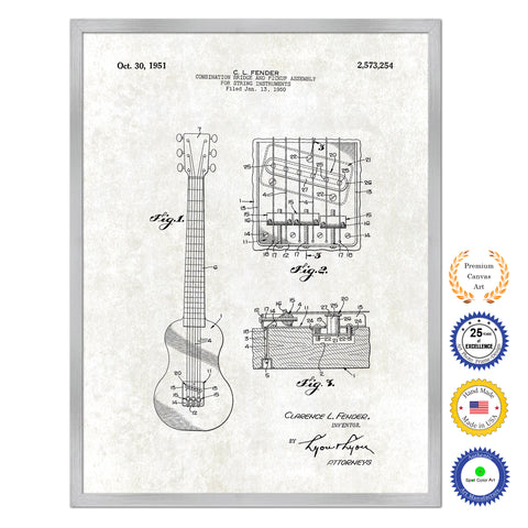 1951 Fender Guitar Bridge and Pickup Assembly Old Patent Art Print on Canvas Custom Framed Vintage Home Decor Wall Decoration Great for Gifts
