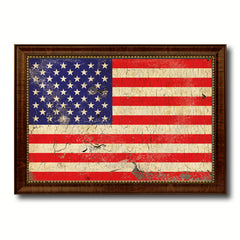 American Flag Vintage United States of America Canvas Print Brown Picture Frame Home Decor Man Cave Wall Art Collectible Decoration Artwork Gifts