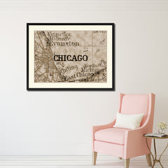 Chicago Illinois Vintage Sepia Map Canvas Print, Picture Frame Gifts Home Decor Wall Art Decoration