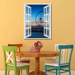 Sunset View Ferris Wheel Picture French Window Canvas Print with Frame Gifts Home Decor Wall Art Collection