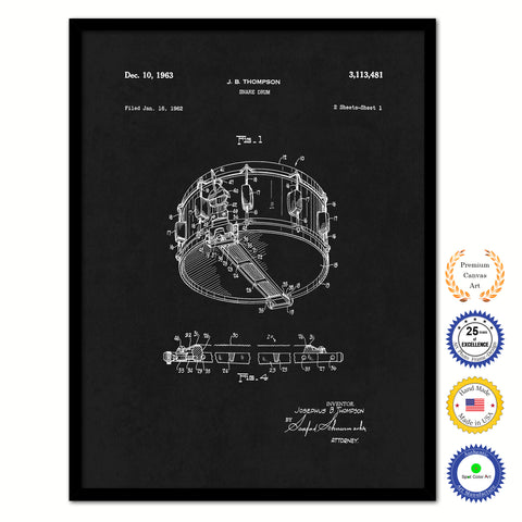 1963 Snare Drum Old Patent Art Print on Canvas Custom Framed Vintage Home Decor Wall Decoration Great for Gifts