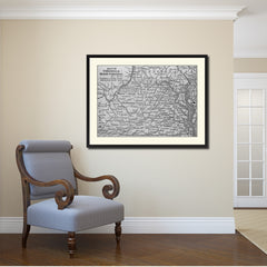 West Virginia Vintage B&W Map Canvas Print, Picture Frame Home Decor Wall Art Gift Ideas