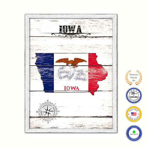 Iowa State Vintage Flag Canvas Print with Black Picture Frame Home Decor Man Cave Wall Art Collectible Decoration Artwork Gifts