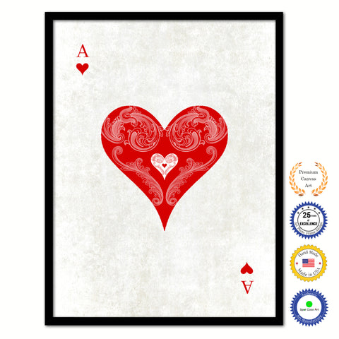 Ace Heart Poker Decks of Vintage Cards Print on Canvas Black Custom Framed