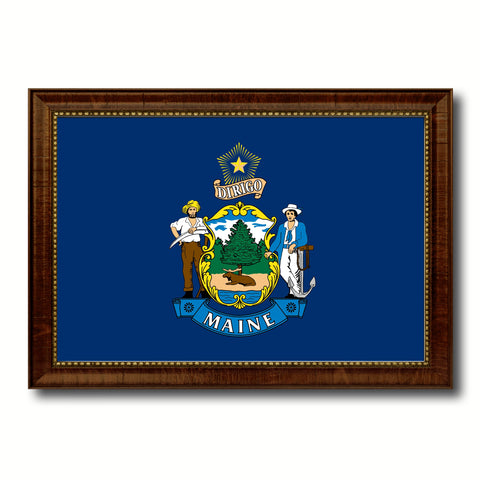Maine State Flag Canvas Print with Custom Brown Picture Frame Home Decor Wall Art Decoration Gifts