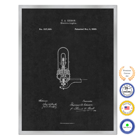 1880 Thomas Edison Electric Lights Antique Patent Artwork Silver Framed Canvas Home Office Decor Great for Thomas Edison Lover Electrician Inventor